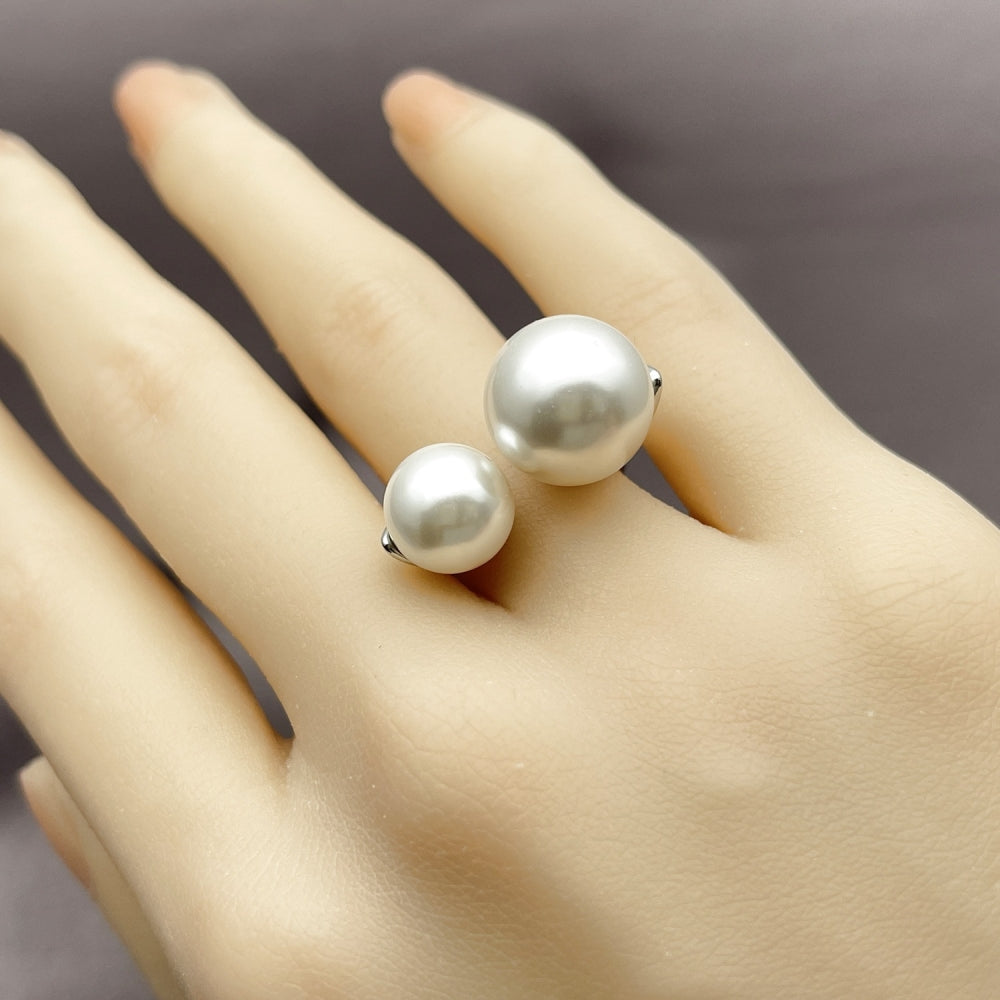 Rhodium Gold Filled Multi Stone Ring, Ball Design, with Ivory Pearl, Polished, Rhodium Finish