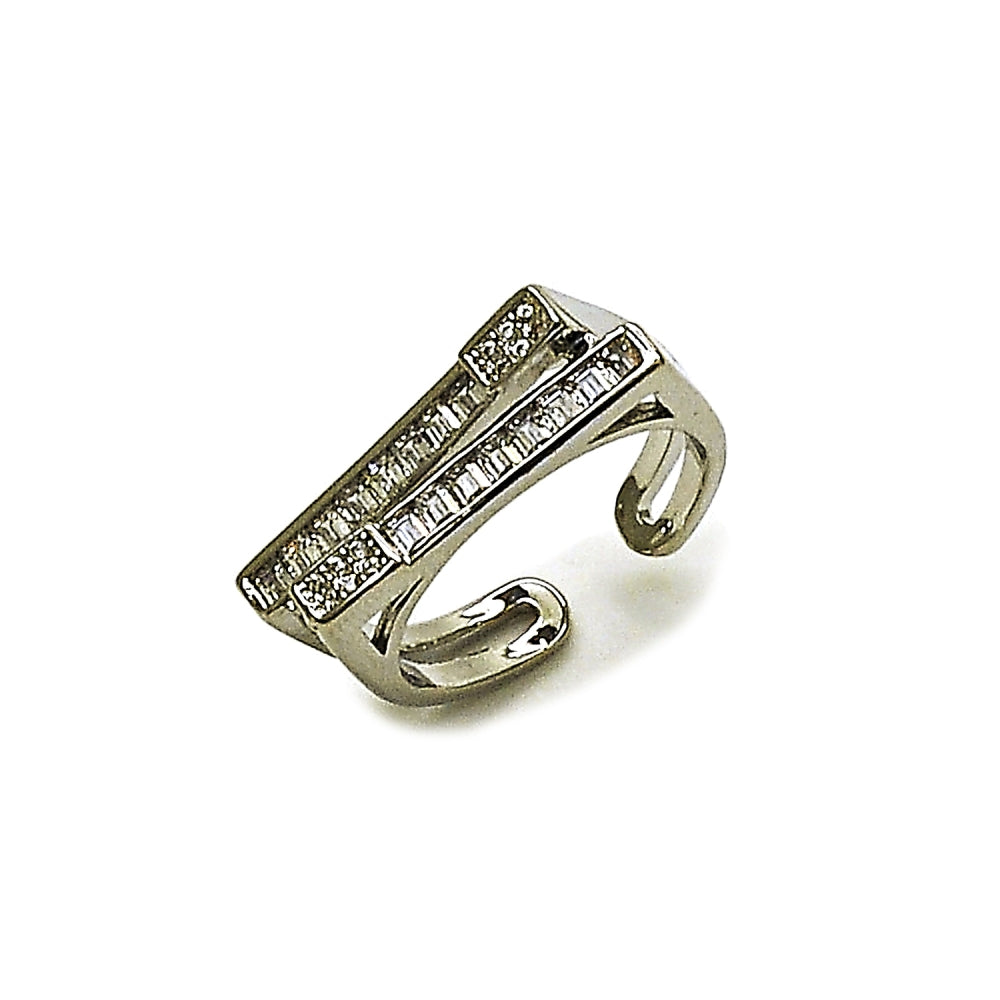 Rhodium Gold Filled Multi Stone Ring, Baguette Design, with White Cubic Zirconia and White Micro Pave, Polished, Rhodium Finish