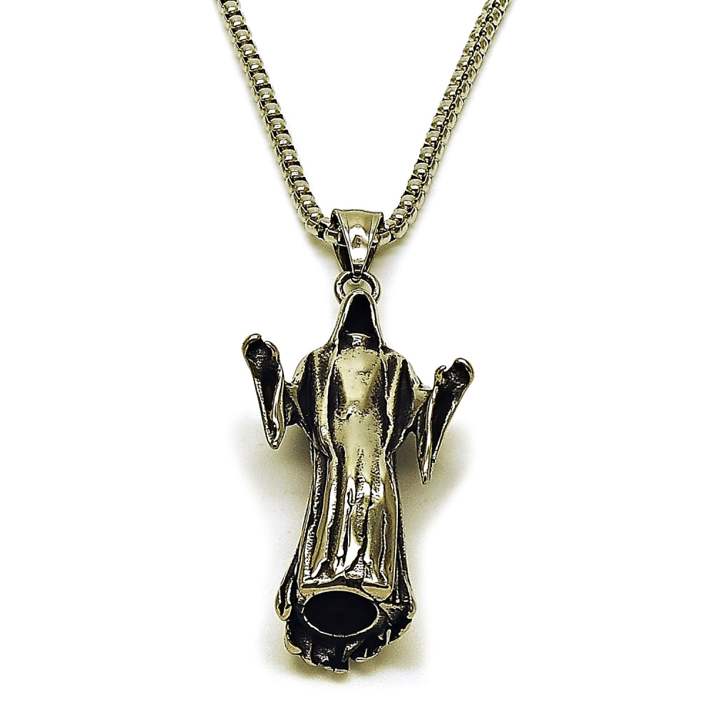 Stainless Steel Pendant Necklace, Santa Muerte Design, Polished, Steel Finish