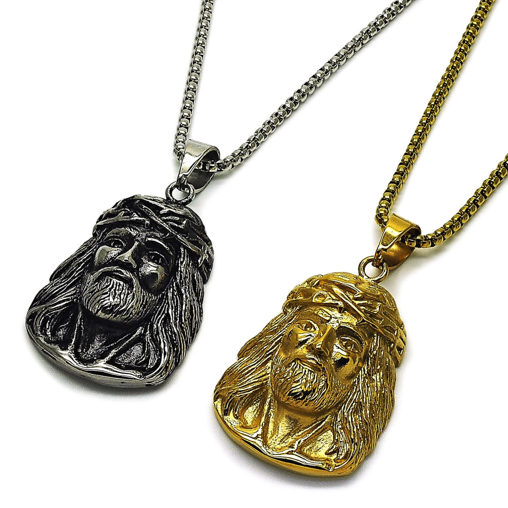 Stainless Steel Pendant Necklace, Jesus Design, Polished, Steel Finish