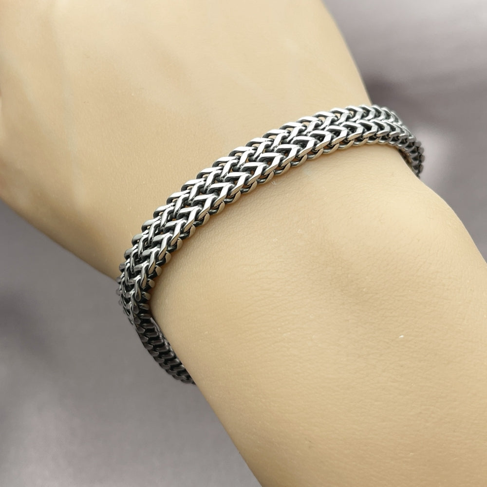 Stainless Steel Fancy Bracelet, Square Franco Design, Polished, Steel Finish