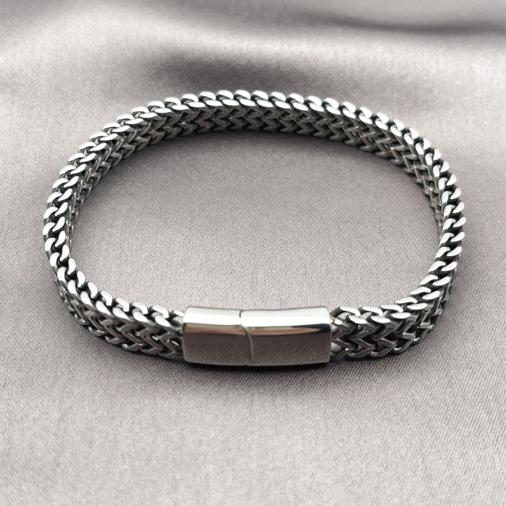 Stainless Steel Fancy Bracelet, Square Franco Design, Polished, Steel Finish