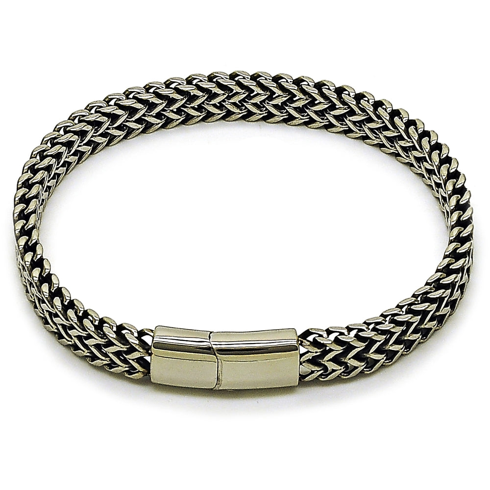 Stainless Steel Fancy Bracelet, Square Franco Design, Polished, Steel Finish