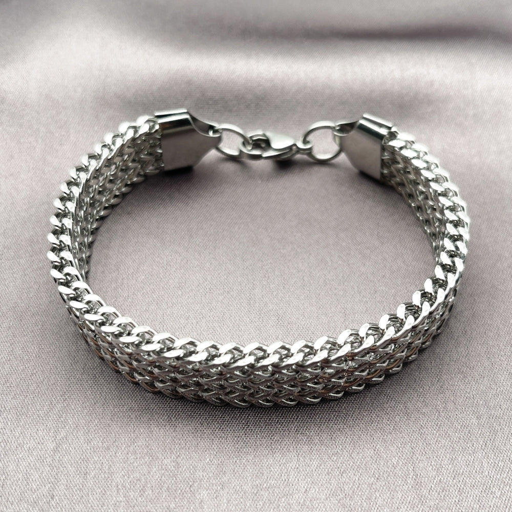 Stainless Steel Fancy Bracelet, Square Franco Design, Polished, Steel Finish