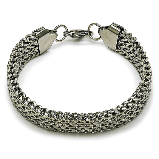 Stainless Steel Fancy Bracelet, Square Franco Design, Polished, Steel Finish