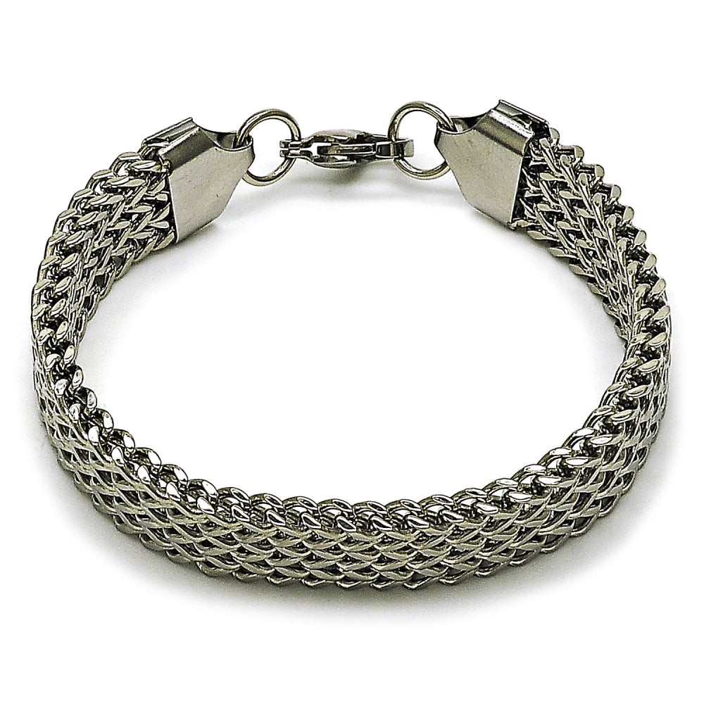 Stainless Steel Fancy Bracelet, Square Franco Design, Polished, Steel Finish