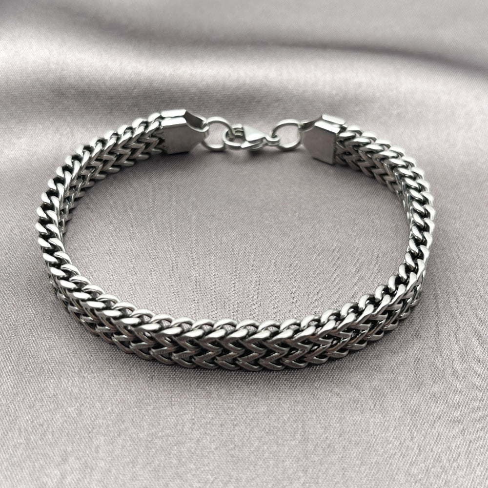 Stainless Steel Fancy Bracelet, Square Franco Design, Polished, Steel Finish