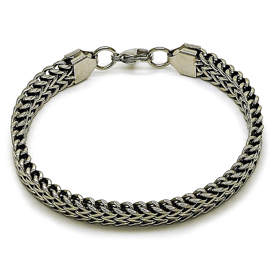 Stainless Steel Fancy Bracelet, Square Franco Design, Polished, Steel Finish
