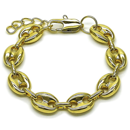 Oro Laminado Fancy Bracelet, Gold Filled Style Puff Mariner Design, Polished, Golden Finish