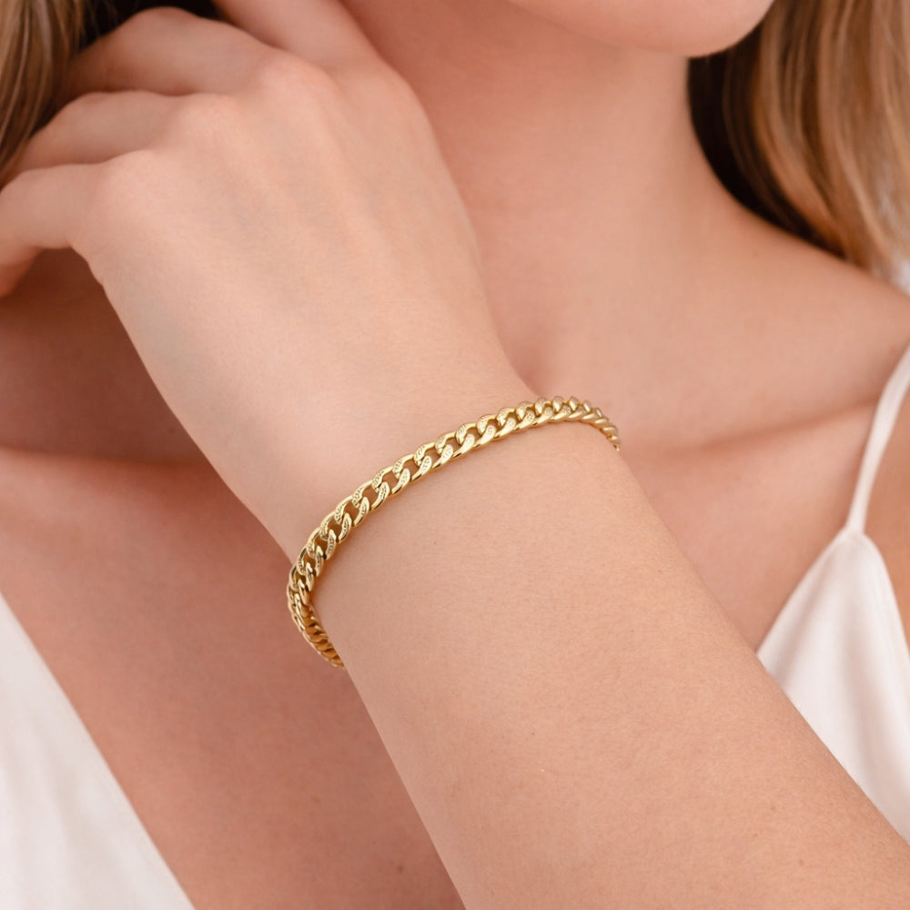 Oro Laminado Basic Bracelet, Gold Filled Style Concave Cuban Design, Polished, Golden Finish