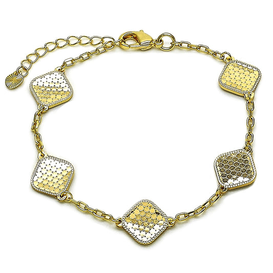 Oro Laminado Fancy Bracelet, Gold Filled Style Rolo Design, Diamond Cutting Finish, Golden Finish