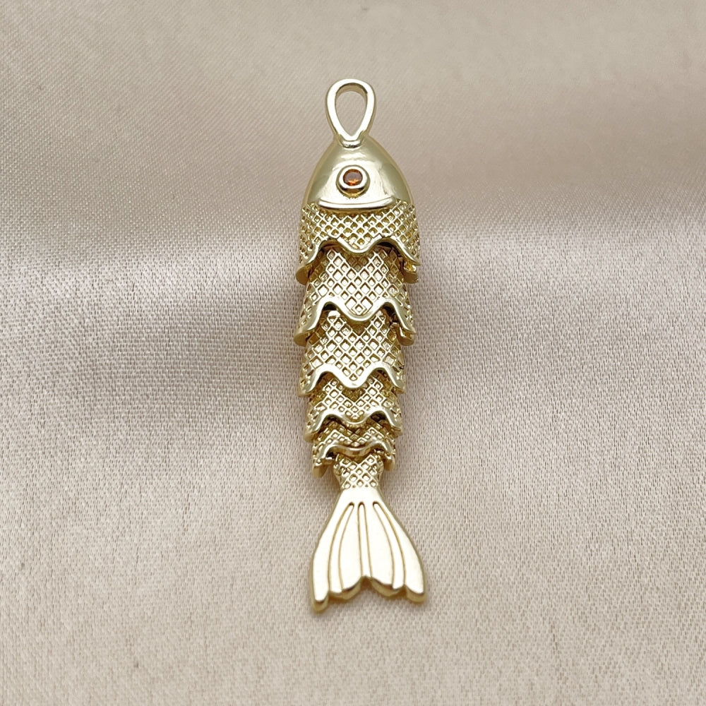 Oro Laminado Fancy Pendant, Gold Filled Style Fish Design, with Ruby Cubic Zirconia, Polished, Golden Finish