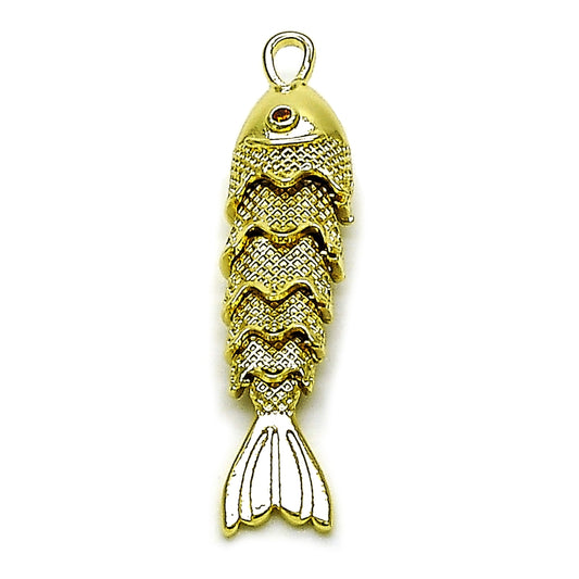 Oro Laminado Fancy Pendant, Gold Filled Style Fish Design, with Ruby Cubic Zirconia, Polished, Golden Finish