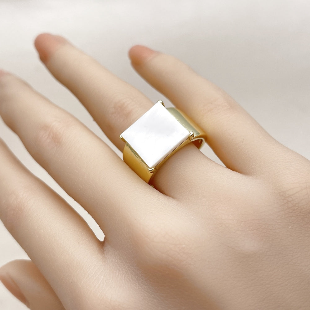 Oro Laminado Multi Stone Ring, Gold Filled Style with Ivory Mother of Pearl, Polished, Golden Finish