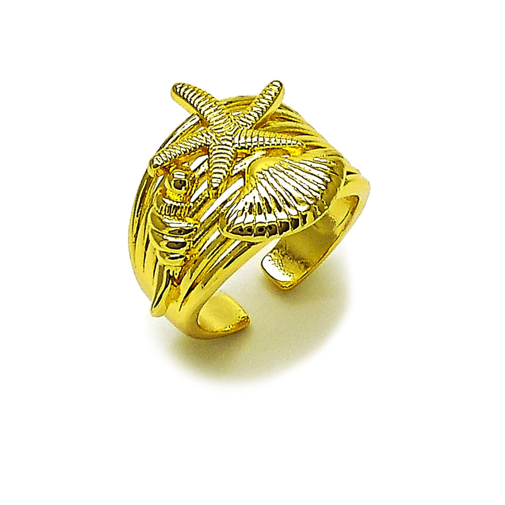 Oro Laminado Elegant Ring, Gold Filled Style Star and Shell Design, Polished, Golden Finish