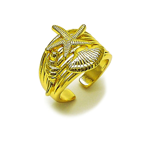Oro Laminado Elegant Ring, Gold Filled Style Star and Shell Design, Polished, Golden Finish