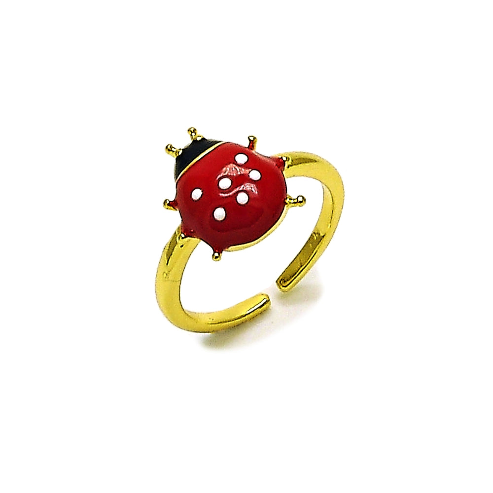 Oro Laminado Elegant Ring, Gold Filled Style Ladybug Design, Red Enamel Finish, Golden Finish
