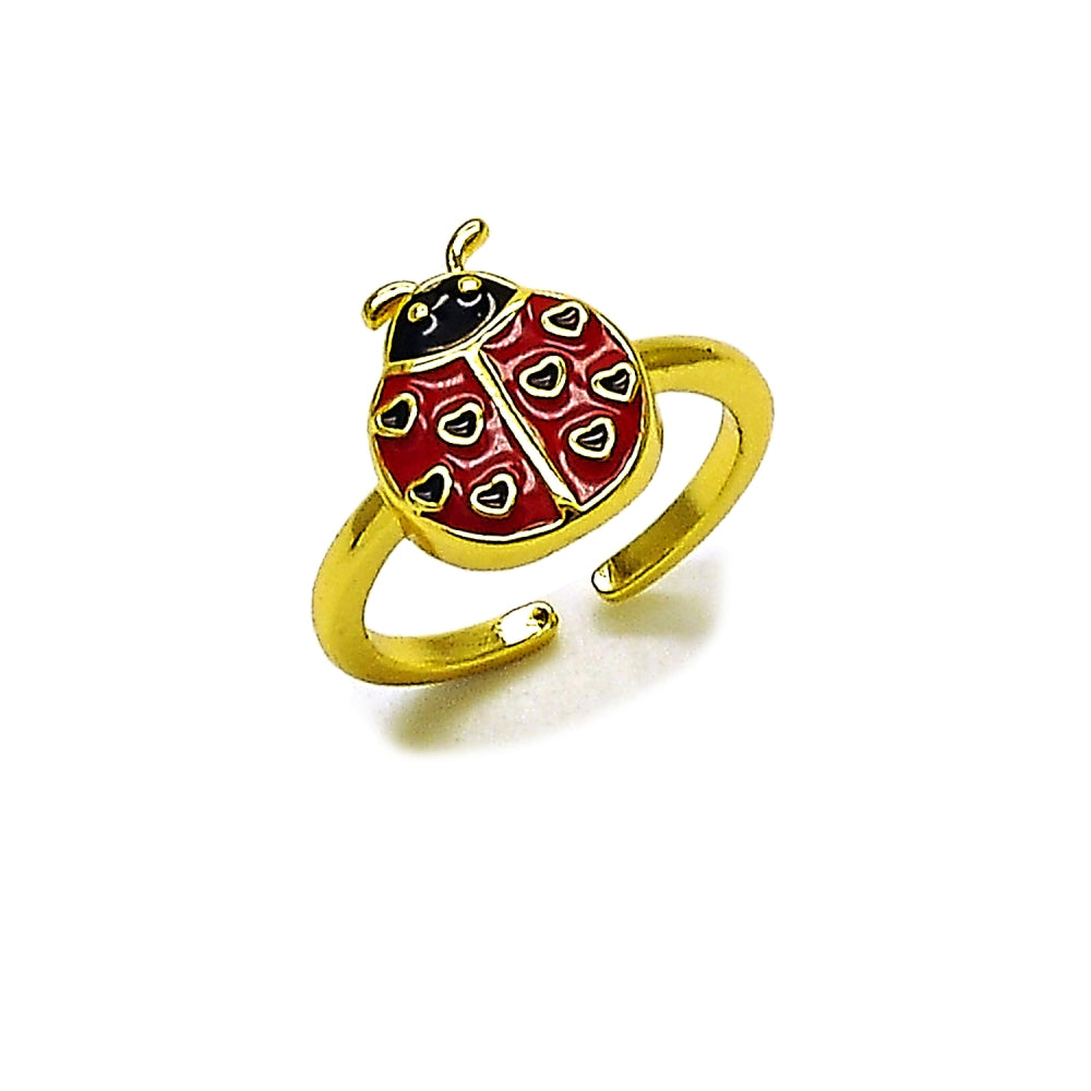 Oro Laminado Elegant Ring, Gold Filled Style Ladybug Design, Red Enamel Finish, Golden Finish