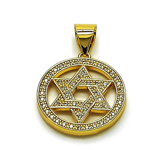 Oro Laminado Religious Pendant, Gold Filled Style Star of David Design, with White Cubic Zirconia, Polished, Golden Finish