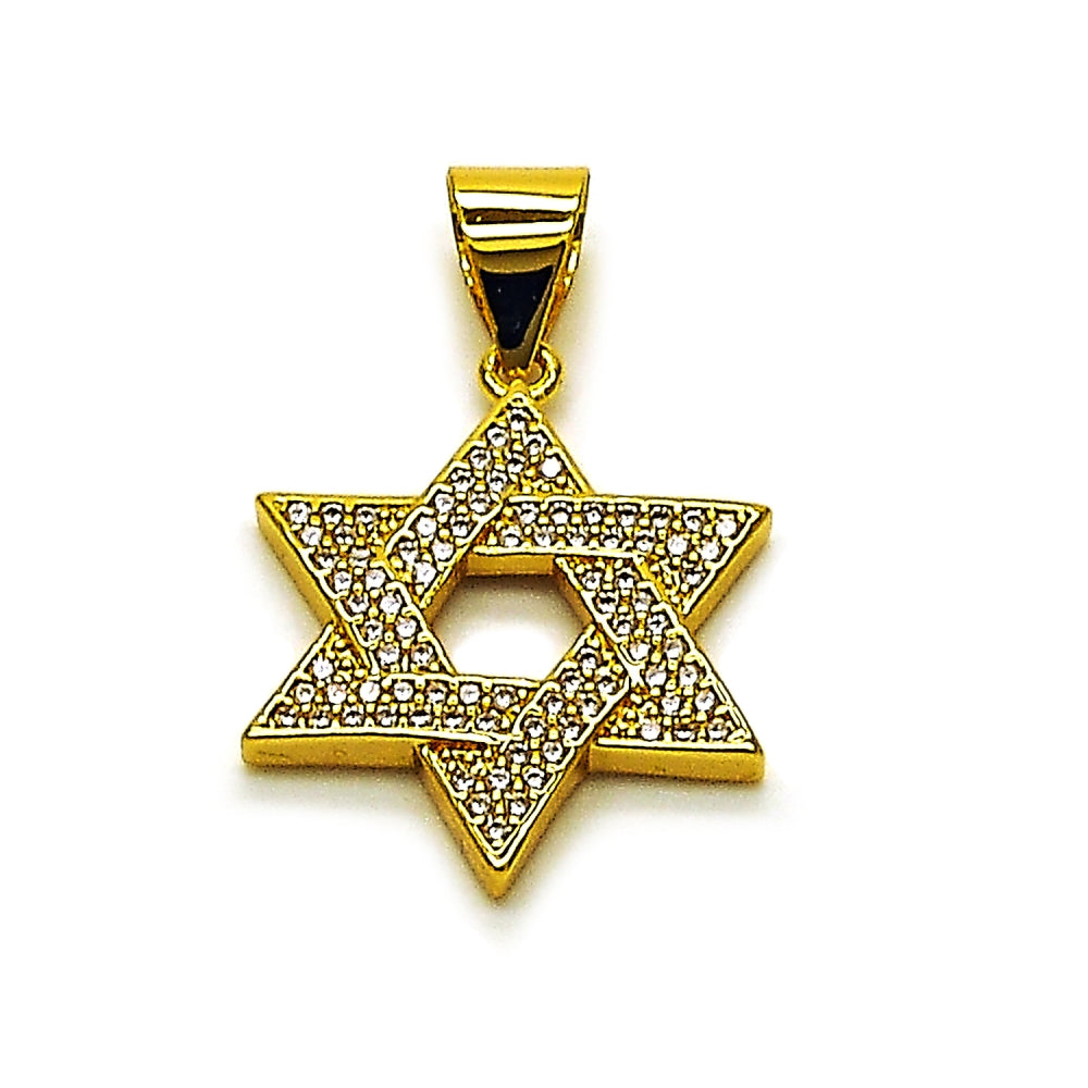 Oro Laminado Religious Pendant, Gold Filled Style Star of David Design, with White Cubic Zirconia, Polished, Golden Finish
