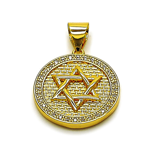 Oro Laminado Religious Pendant, Gold Filled Style Star of David Design, with White Cubic Zirconia, Polished, Golden Finish