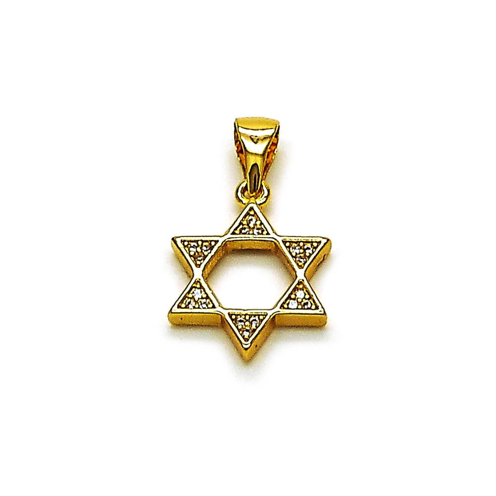 Oro Laminado Religious Pendant, Gold Filled Style Star of David Design, with White Cubic Zirconia, Polished, Golden Finish