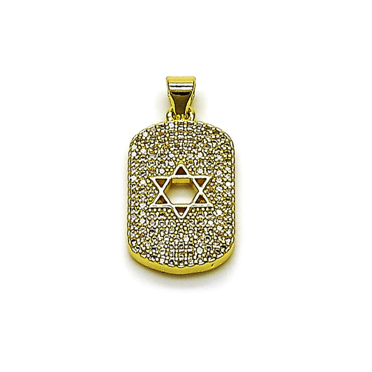 Oro Laminado Religious Pendant, Gold Filled Style Star of David Design, with White Micro Pave, Polished, Golden Finish