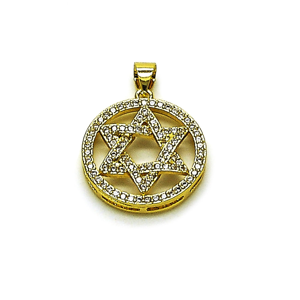 Oro Laminado Religious Pendant, Gold Filled Style Star of David Design, with White Cubic Zirconia, Polished, Golden Finish