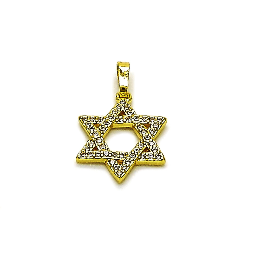 Oro Laminado Religious Pendant, Gold Filled Style Star of David Design, with White Cubic Zirconia, Polished, Golden Finish