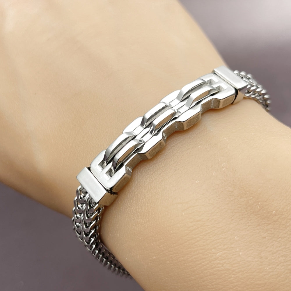 Stainless Steel Solid Bracelet, Square Franco Design, Polished, Steel Finish