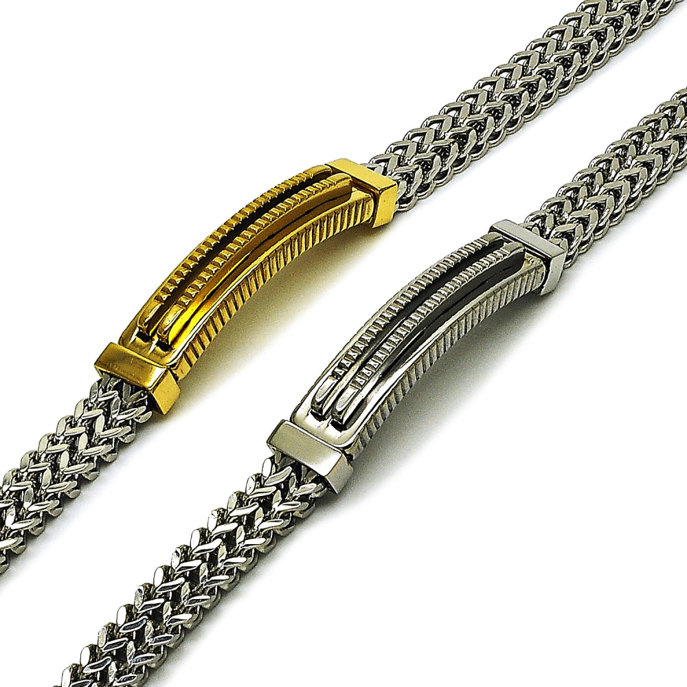 Stainless Steel Solid Bracelet, Square Franco Design, Polished, Steel Finish