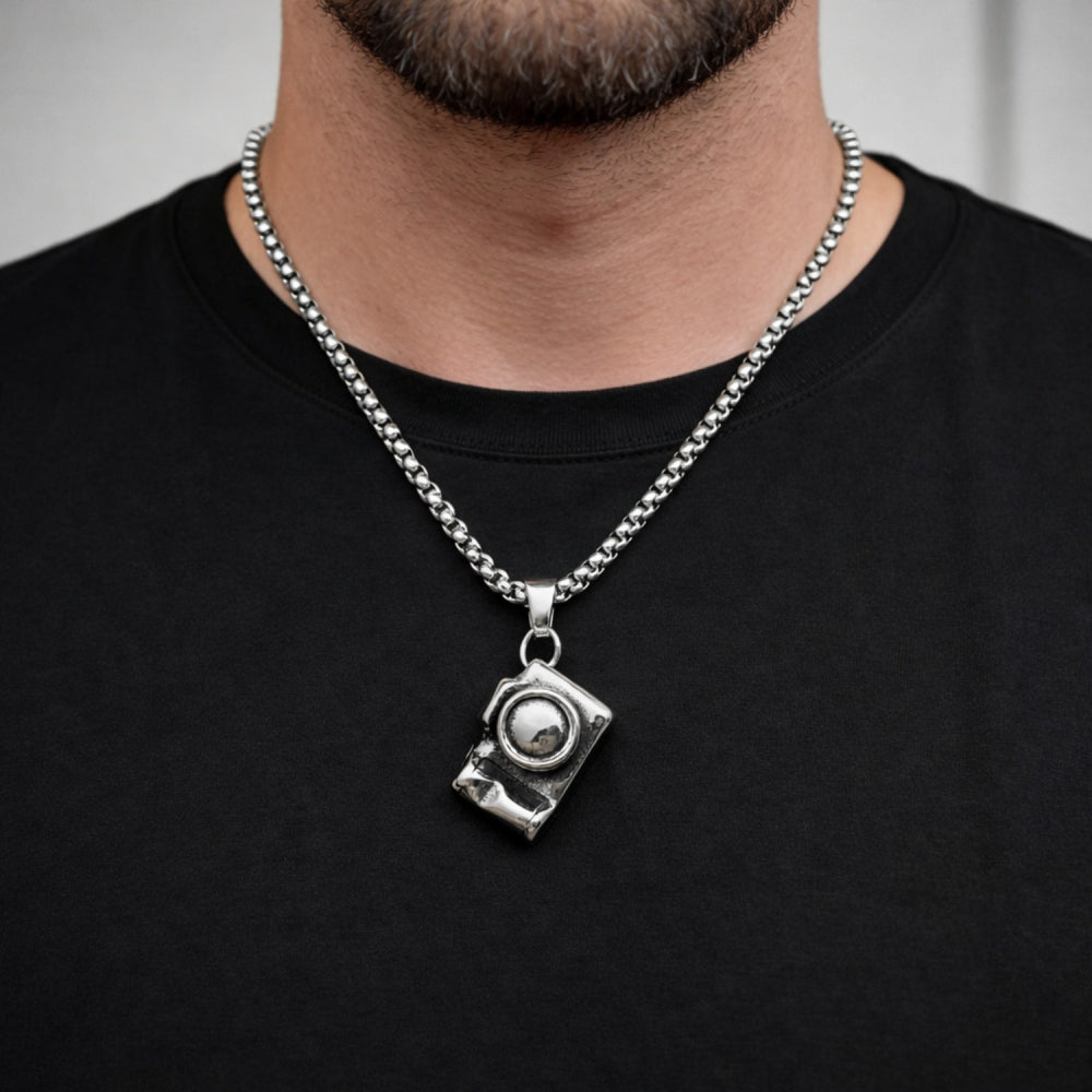 Stainless Steel Pendant Necklace, Polished, Steel Finish
