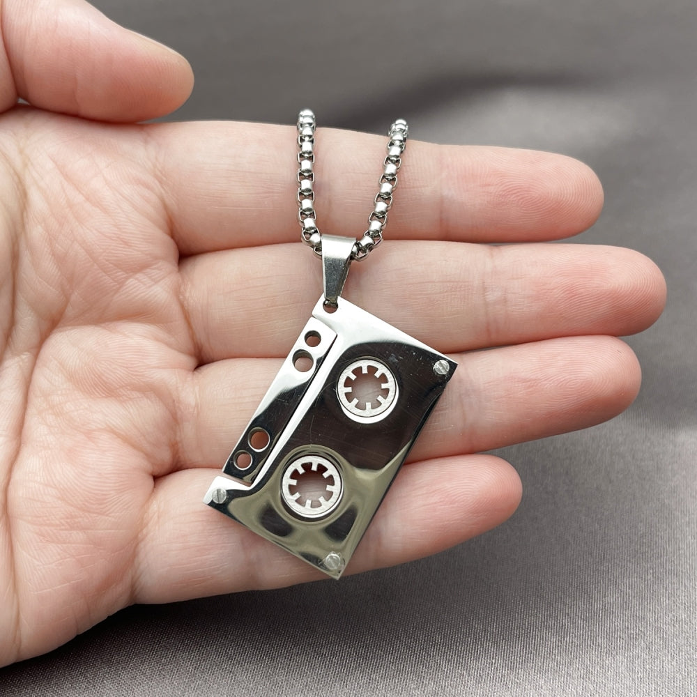 Stainless Steel Pendant Necklace, Box Design, Polished, Steel Finish