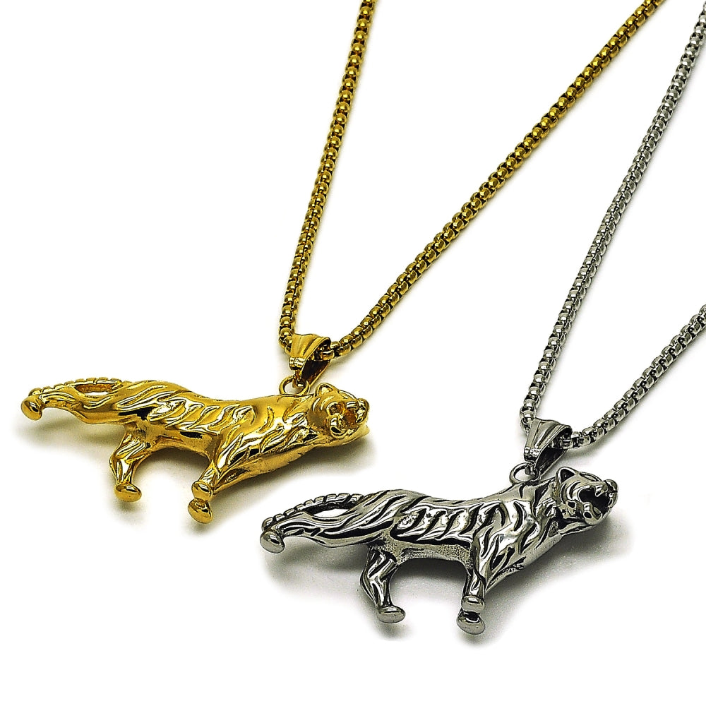 Stainless Steel Pendant Necklace, Box Design, Polished, Golden Finish