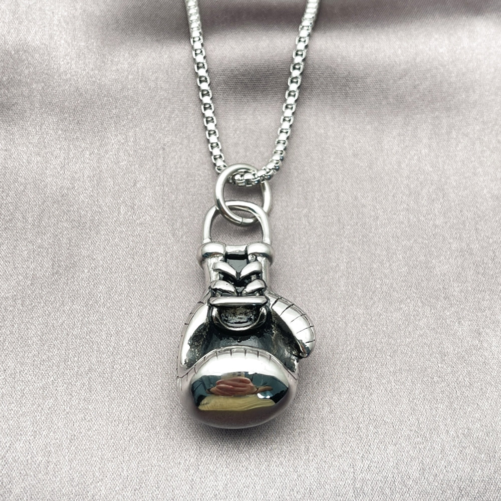 Stainless Steel Pendant Necklace, Box Design, Polished, Steel Finish