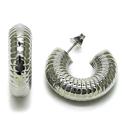 Rhodium Gold Filled Stud Earring, Hollow Design, Polished, Rhodium Finish