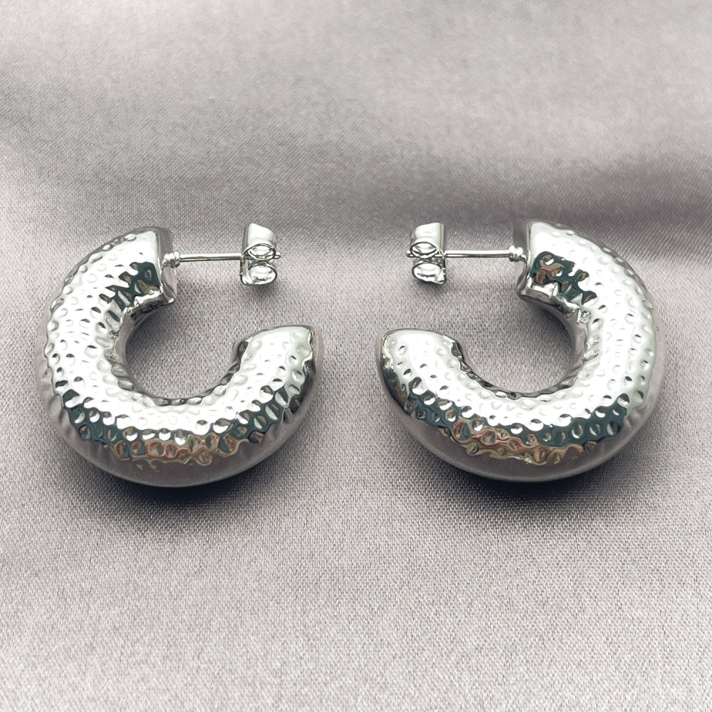 Rhodium Gold Filled Medium Hoop, Hollow Design, Polished, Rhodium Finish
