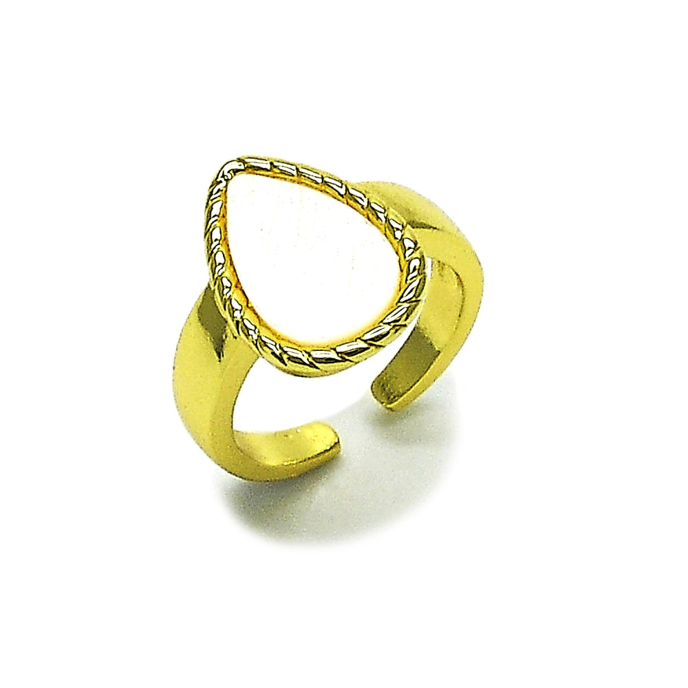 Oro Laminado Multi Stone Ring, Gold Filled Style Teardrop Design, with Ivory Mother of Pearl, Polished, Golden Finish