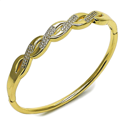 Oro Laminado Individual Bangle, Gold Filled Style Twist Design, with White Cubic Zirconia, Polished, Golden Finish