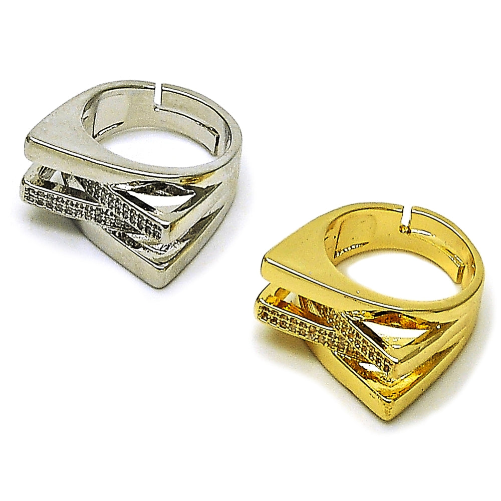 Oro Laminado Multi Stone Ring, Gold Filled Style with White Micro Pave, Polished, Golden Finish