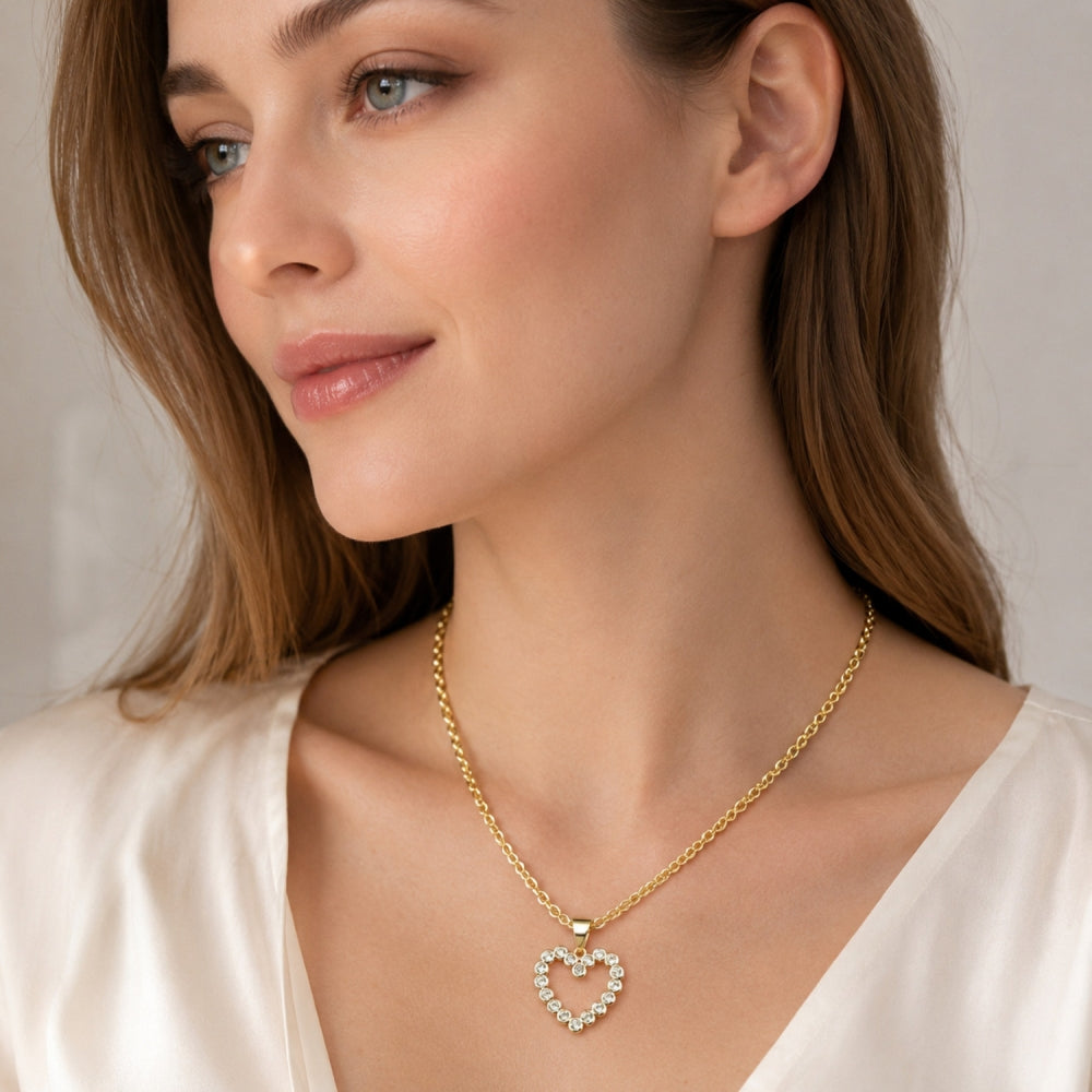Oro Laminado Fancy Pendant, Gold Filled Style Heart Design, with White Cubic Zirconia, Polished, Golden Finish