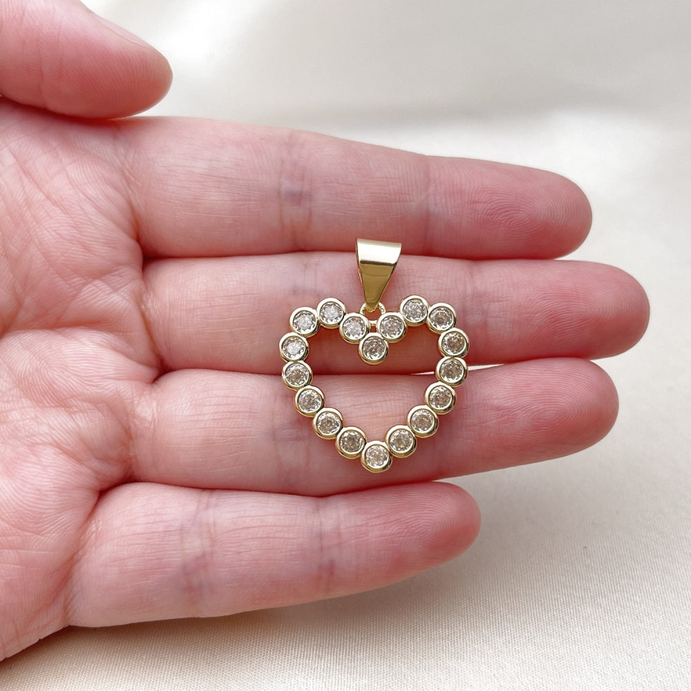 Oro Laminado Fancy Pendant, Gold Filled Style Heart Design, with White Cubic Zirconia, Polished, Golden Finish