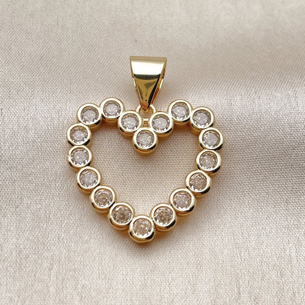 Oro Laminado Fancy Pendant, Gold Filled Style Heart Design, with White Cubic Zirconia, Polished, Golden Finish