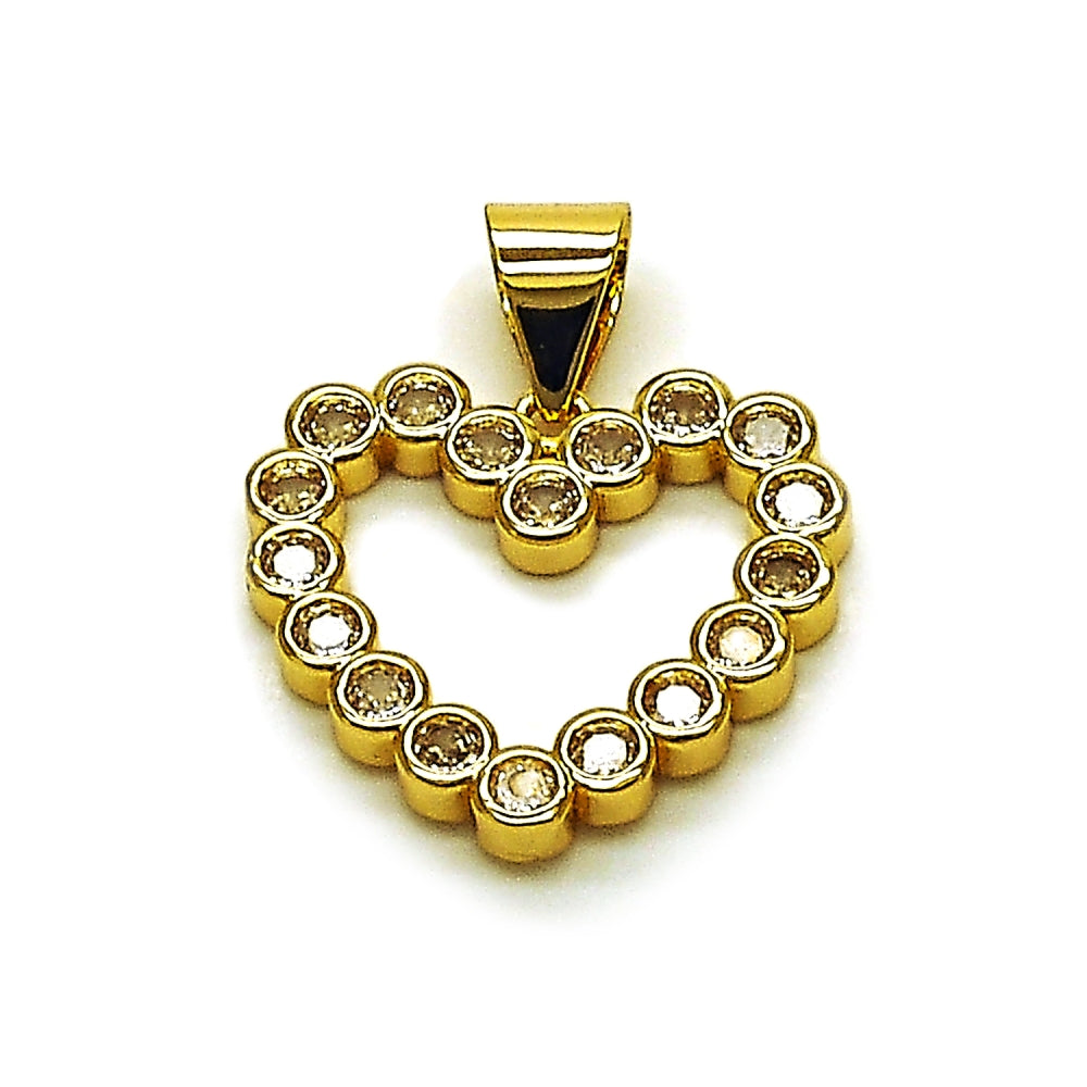 Oro Laminado Fancy Pendant, Gold Filled Style Heart Design, with White Cubic Zirconia, Polished, Golden Finish