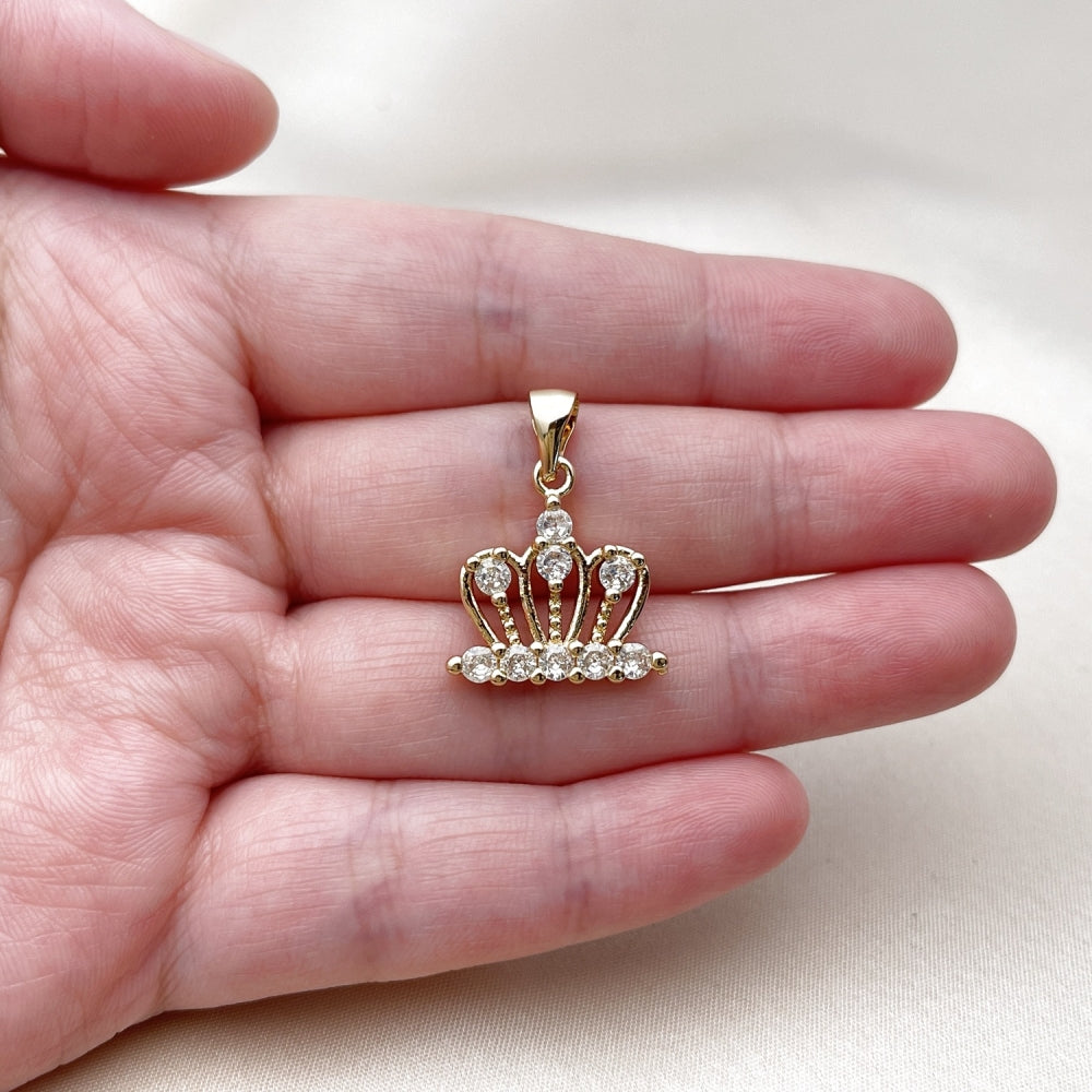 Oro Laminado Fancy Pendant, Gold Filled Style Crown Design, with White Cubic Zirconia, Polished, Golden Finish