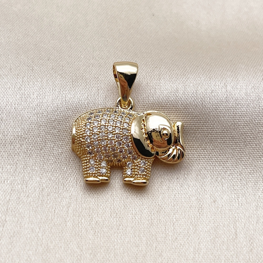 Oro Laminado Religious Pendant, Gold Filled Style Elephant Design, with White Cubic Zirconia, Polished, Golden Finish