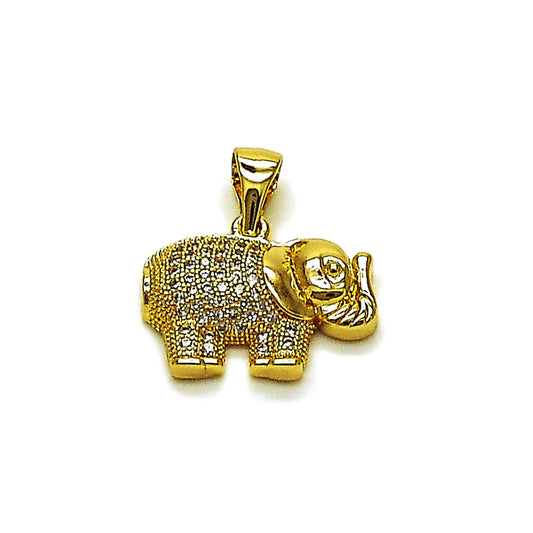 Oro Laminado Religious Pendant, Gold Filled Style Elephant Design, with White Cubic Zirconia, Polished, Golden Finish