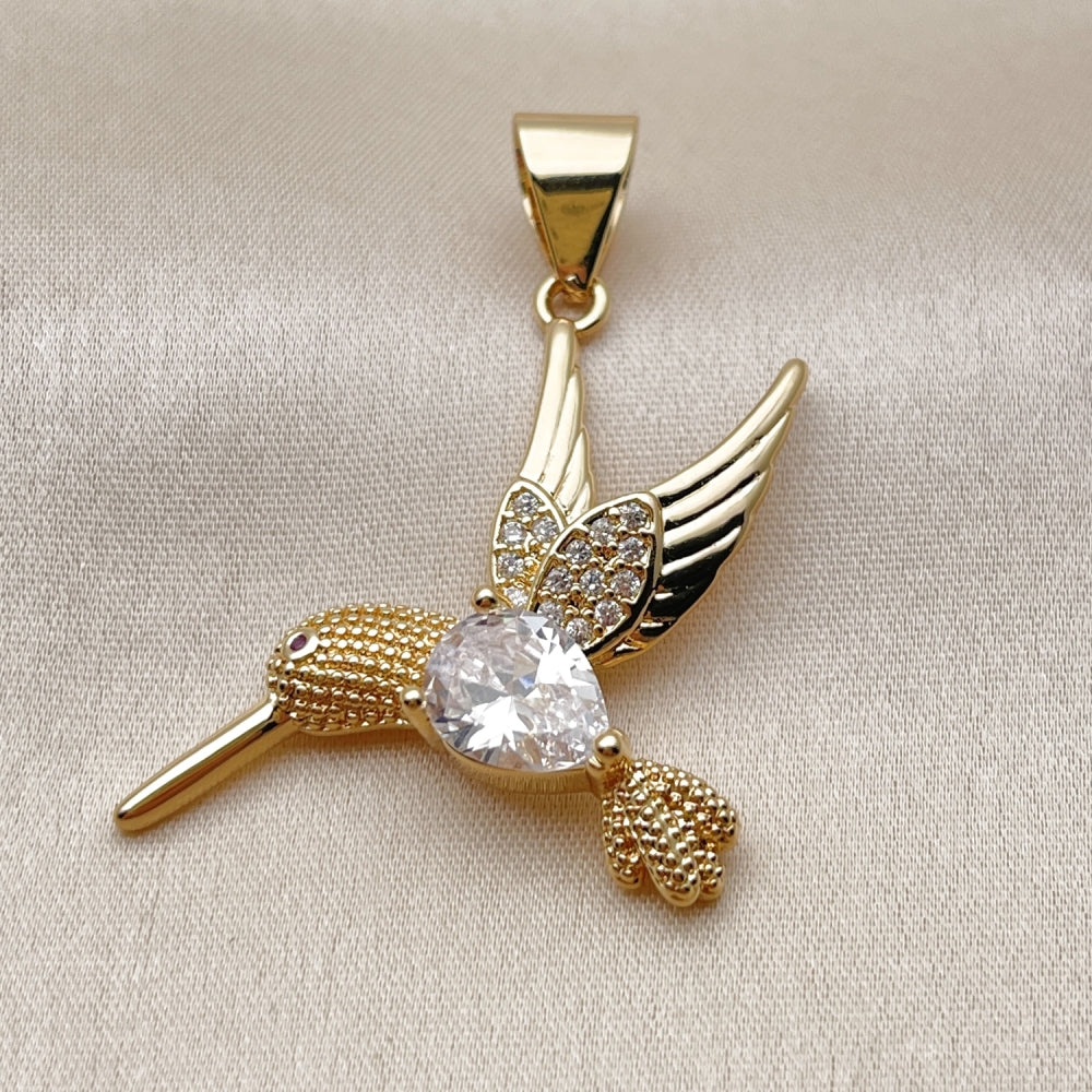 Oro Laminado Fancy Pendant, Gold Filled Style Bird Design, with White Cubic Zirconia, Polished, Golden Finish