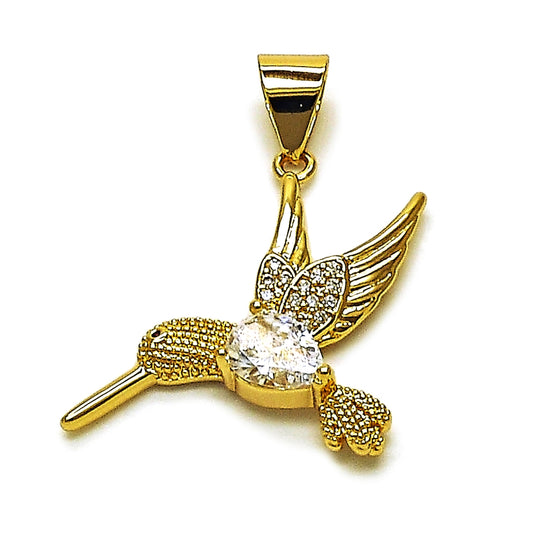 Oro Laminado Fancy Pendant, Gold Filled Style Bird Design, with White Cubic Zirconia, Polished, Golden Finish