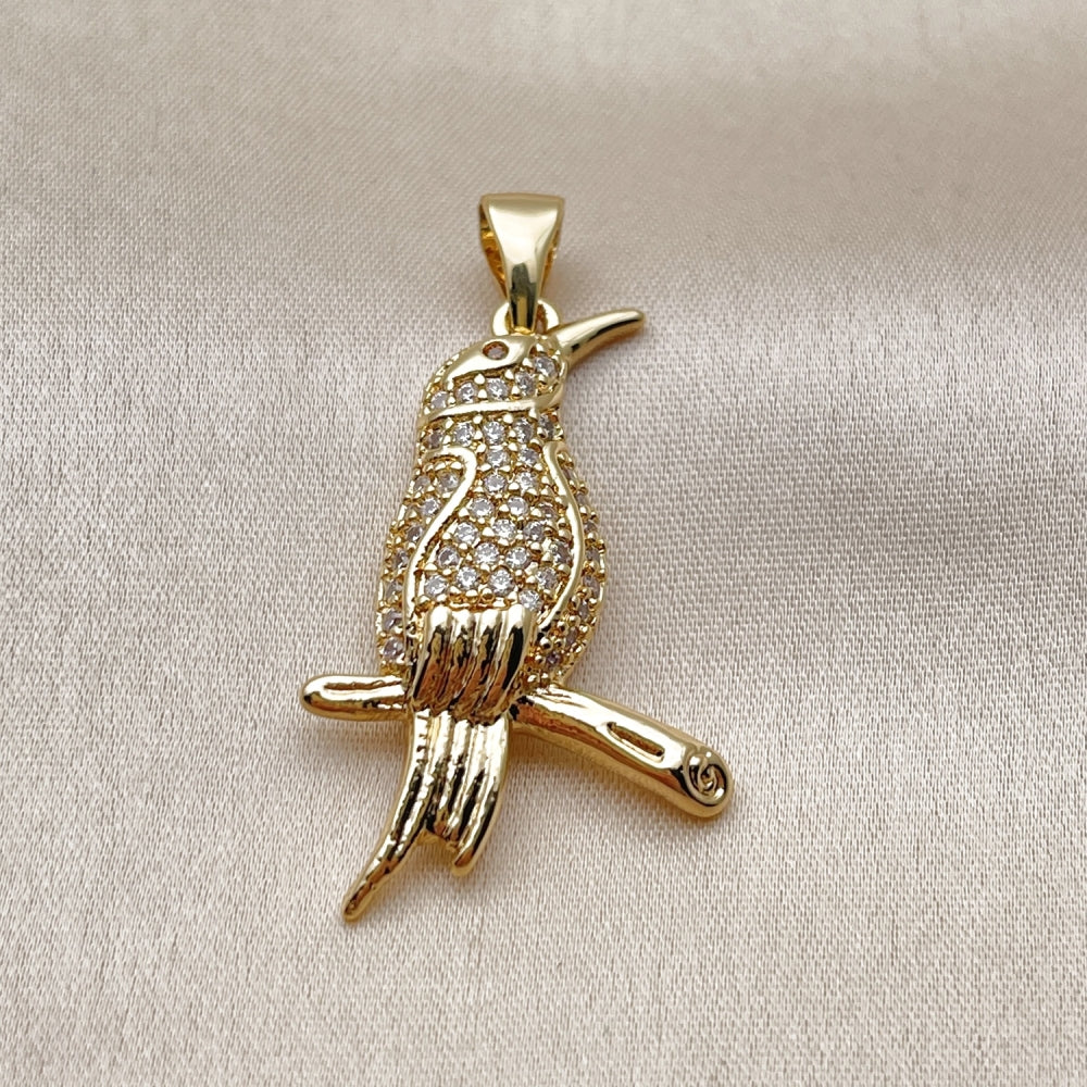 Oro Laminado Fancy Pendant, Gold Filled Style Bird Design, with White and Garnet Cubic Zirconia, Polished, Golden Finish